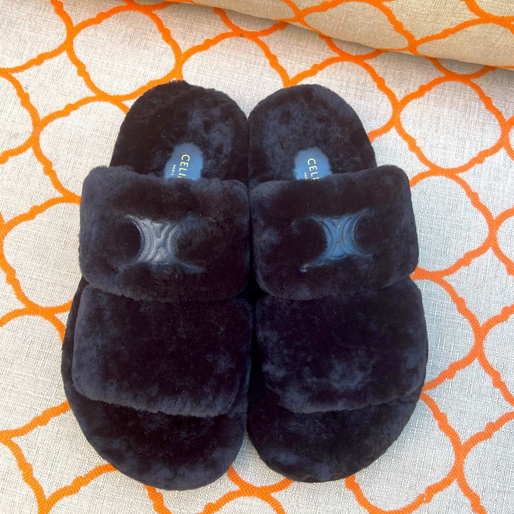 Celine shearling fur slides 38 like new